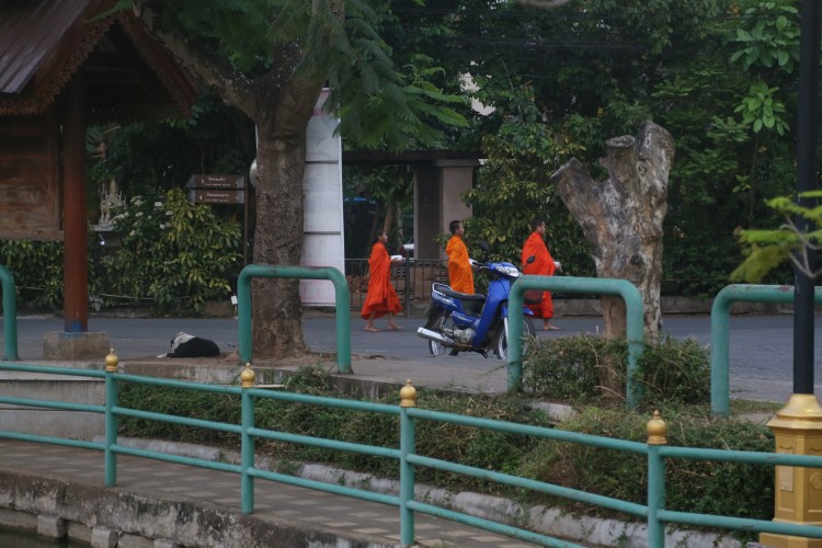 Monks heading out to seek daily alms.